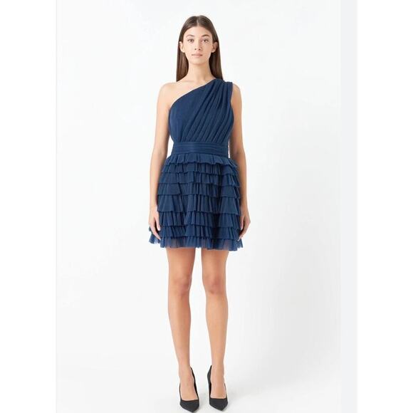 Anthropologie Endless Rose Women's  Navy Tiered Tulle Mini Dress, Size M… - Picture 1 of 10